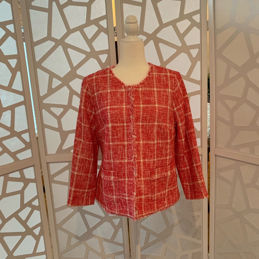 Talbots Pink  Plaid Tweed Blazer